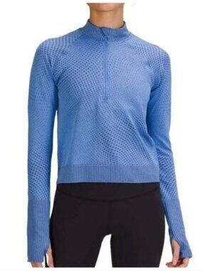 Lululemon Rest Less Shirt Womens 6 Blue Mock Neck Half Zip Crop Athletic